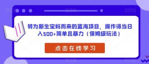 转为新生宝妈而来的蓝海项目，操作得当日入500+简单且暴力（保姆级玩法）【揭秘】-如意资源库