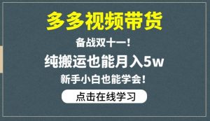 多多视频带货，备战双十一，纯搬运也能月入5w，新手小白也能学会-如意资源库