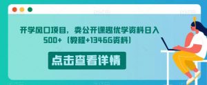 开学风口项目，卖公开课趣优学资料日入500+（教程+1346G资料）【揭秘】-如意资源库