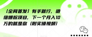 【全网首发】有手就行，微信爆粉项目，下一个月入10万的就是你（附实操视频）【揭秘】-如意资源库