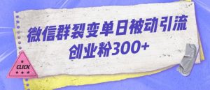 微信群裂变单日被动引流创业粉300【揭秘】-如意资源库