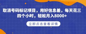 取消号码标记项目，用好信息差，每天花三四个小时，轻松月入8000+【揭秘】-如意资源库