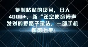 复制粘贴的项目，日入4000+，新“逆空使命“闷声发财的野路子玩法，一部手机即可上手-如意资源库