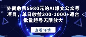 外面收费5980元的AI爆文公众号项目，单日收益300-1000+适合批量起号无限放大【揭秘】-如意资源库