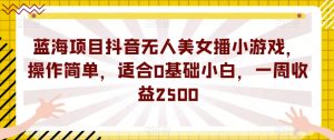 蓝海项目抖音无人美女播小游戏，操作简单，适合0基础小白，一周收益2500【揭秘】-如意资源库