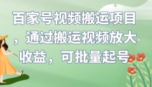 百家号视频搬运项目,通过搬运视频放大收益,可批量起号【揭秘】-如意资源库