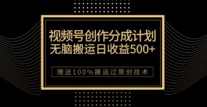 最新视频号创作分成计划,无脑搬运一天收益500+,100%搬运过原创技巧【揭秘】-如意资源库