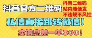 价值3000的技术！抖音二维码直跳微信！站内无限发不违规！-如意资源库
