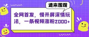 全网首发，慢开屏深情玩法，一条视频涨粉2000+【揭秘】-如意资源库