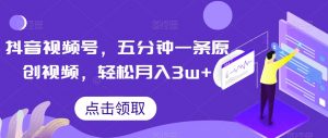 抖音视频号，五分钟一条原创视频，轻松月入3w+【独家秘诀，传授赚钱方法】【揭秘】-如意资源库