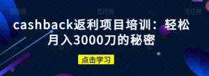 cashback返利项目培训：轻松月入3000刀的秘密-如意资源库