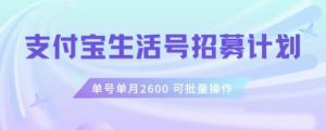 支付宝生活号作者招募计划,单号单月2600,可批量去做,工作室一人一个月轻松1w+【揭秘】-如意资源库