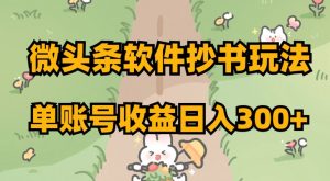 微头条软件抄书玩法，单账号收益日入300+【揭秘】-如意资源库