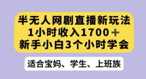 半无人网剧直播新玩法,1小时收入1700+,新手小白3小时学会【揭秘】-如意资源库