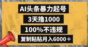 AI头条暴力起号,3天撸1000,100%不违规,复制粘贴月入6000+【揭秘】-如意资源库