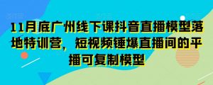 11月底广州线下课抖音直播模型落地特训营，短视频锤爆直播间的平播可复制模型-如意资源库