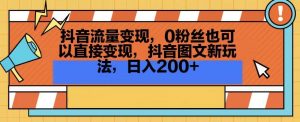 抖音流量变现，0粉丝也可以直接变现，抖音图文新玩法，日入200+【揭秘】-如意资源库