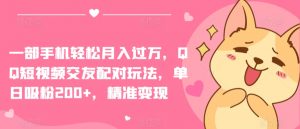 一部手机轻松月入过万，QQ短视频交友配对玩法，单日吸粉200+，精准变现【揭秘】-如意资源库