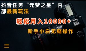 抖音任务“元梦之星”内部最新玩法，新手小白无脑操作，轻松月入10000+【揭秘】-如意资源库
