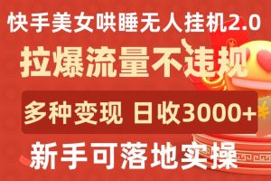 快手美女哄睡无人挂机2.0.拉爆流量不违规，多种变现途径，日收3000+，新手可落地实操【揭秘】-如意资源库