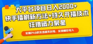 大平台项目日入2000+，快手播剧新方法+持久开播技术，狂撸磁力聚星【揭秘】-如意资源库