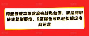 淘宝低成本爆款流实战私教课，帮助商家快速复制落地，0基础也可以轻松搞定电商运营-如意资源库