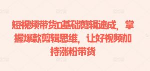 短视频带货0基础剪辑速成，掌握爆款剪辑思维，让好视频加持涨粉带货-如意资源库