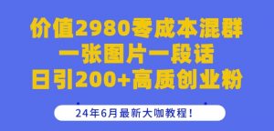 价值2980零成本混群一张图片一段话日引200+高质创业粉，24年6月最新大咖教程【揭秘】-如意资源库