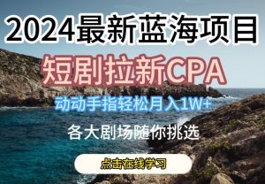 2024最新蓝海项日，短剧拉新CPA，动动手指轻松月入1W，全各大剧场随你挑选【揭秘】-如意资源库