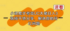 小说推文夸克UC大佬日入3张纯干货分享,解决你的所以问题-如意资源库