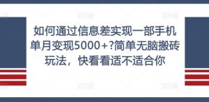 如何通过信息差实现一部手机单月变现5000+?简单无脑搬砖玩法,快看看适不适合你【揭秘】-如意资源库