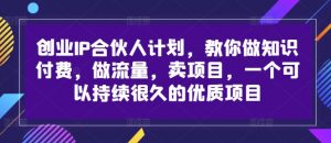 创业IP合伙人计划,教你做知识付费,做流量,卖项目,一个可以持续很久的优质项目-如意资源库