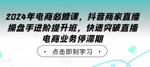 2024年电商必修课，抖音商家直播操盘手进阶提升班，快速突破直播电商业务停滞期-如意资源库