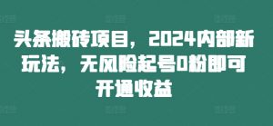 头条搬砖项目,2024内部新玩法,无风险起号0粉即可开通收益-如意资源库