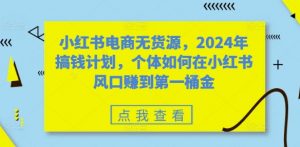 小红书电商无货源,2024年搞钱计划,个体如何在小红书风口赚到第一桶金-如意资源库