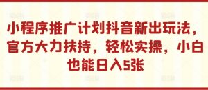 小程序推广计划抖音新出玩法，官方大力扶持，轻松实操，小白也能日入5张【揭秘】-如意资源库