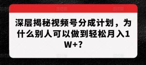深层揭秘视频号分成计划,为什么别人可以做到轻松月入1W+?-如意资源库