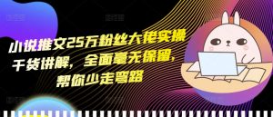 小说推文25万粉丝大佬实操干货讲解，全面毫无保留，帮你少走弯路-如意资源库