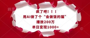 疯了吧!用AI做了个“会做饭的猫”,播放200万,单日变现1k-如意资源库