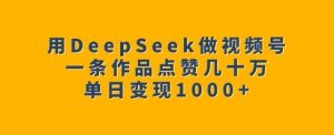 用DeepSeek做视频号,一条作品点赞几十万,单日变现1k-如意资源库
