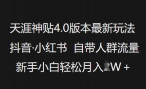 天涯神贴4.0版本最新玩法,抖音·小红书自带人群流量,新手小白轻松月入过W-如意资源库