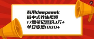 利用deepseek做中式养生视频,17篇笔记涨粉3万+,单日变现1k-如意资源库