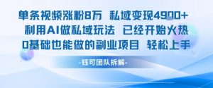单条视频私域变现4.9k+利用AI做私域玩法 已经开始火热0基础也能做的副业项目轻松上手-如意资源库