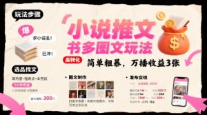 小说推文小红书多图文玩法,简单粗暴,万播收益3张-如意资源库