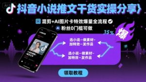 抖音小说推文干货实操分享,混剪+AI图片卡特效爆量全流程,0粉丝0门槛可做-如意资源库