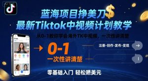 蓝海项目挣美刀，最新Tiktok中视频计划教学，从0-1教你学会海外TK中视频，一次性讲清楚-如意资源库