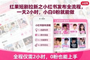 红果短剧拉新之小红书发布全流程，一天2小时，小白0粉就能做-如意资源库
