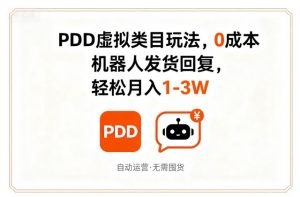 PDD虚拟类目玩法,0成本,机器人发货回复,轻松月入1-3W-如意资源库