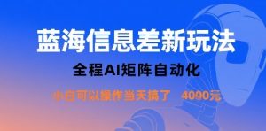 蓝海信息差新玩法,全程AI矩阵自动化小白可以操作当天搞了1k+-如意资源库