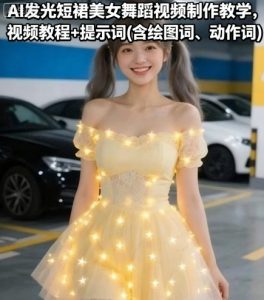 AI发光短裙美女舞蹈视频制作教学，视频教程+提示词(含绘图词、动作词)-如意资源库
